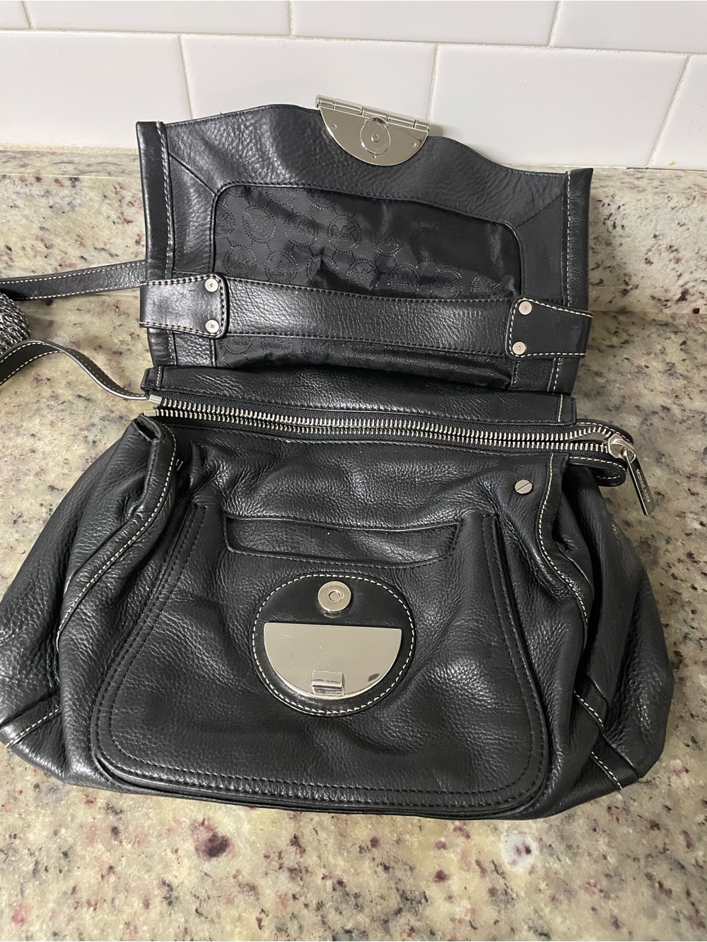 Michael Kors Margo leather satchel bag with silver-toned turnlock hardware biker - Picture 7 of 16